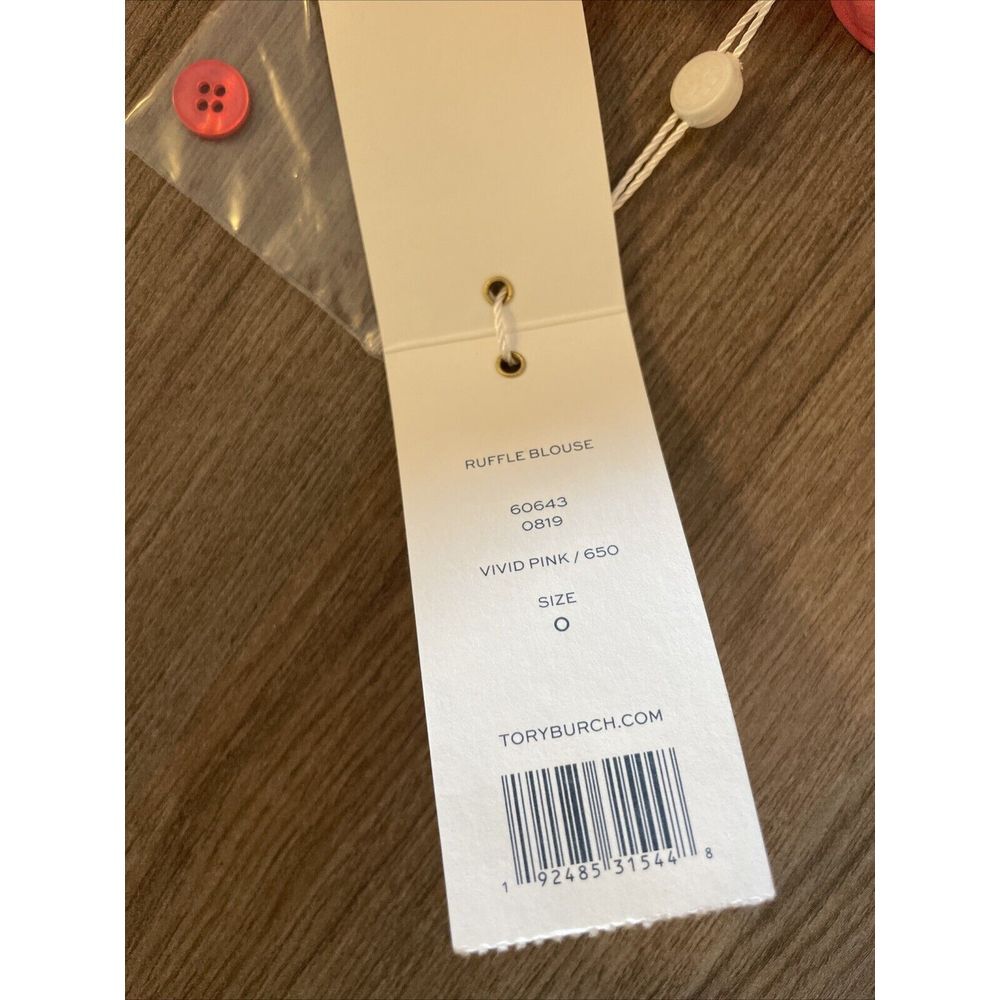 Tory Burch Ruffle‎ Blouse Size 0 All Silk Vivid Pink 650 - Picture 12 of 14